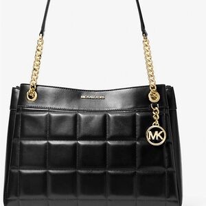 Michael Kors Black Quilted Shoulder Bag with Gold Accents